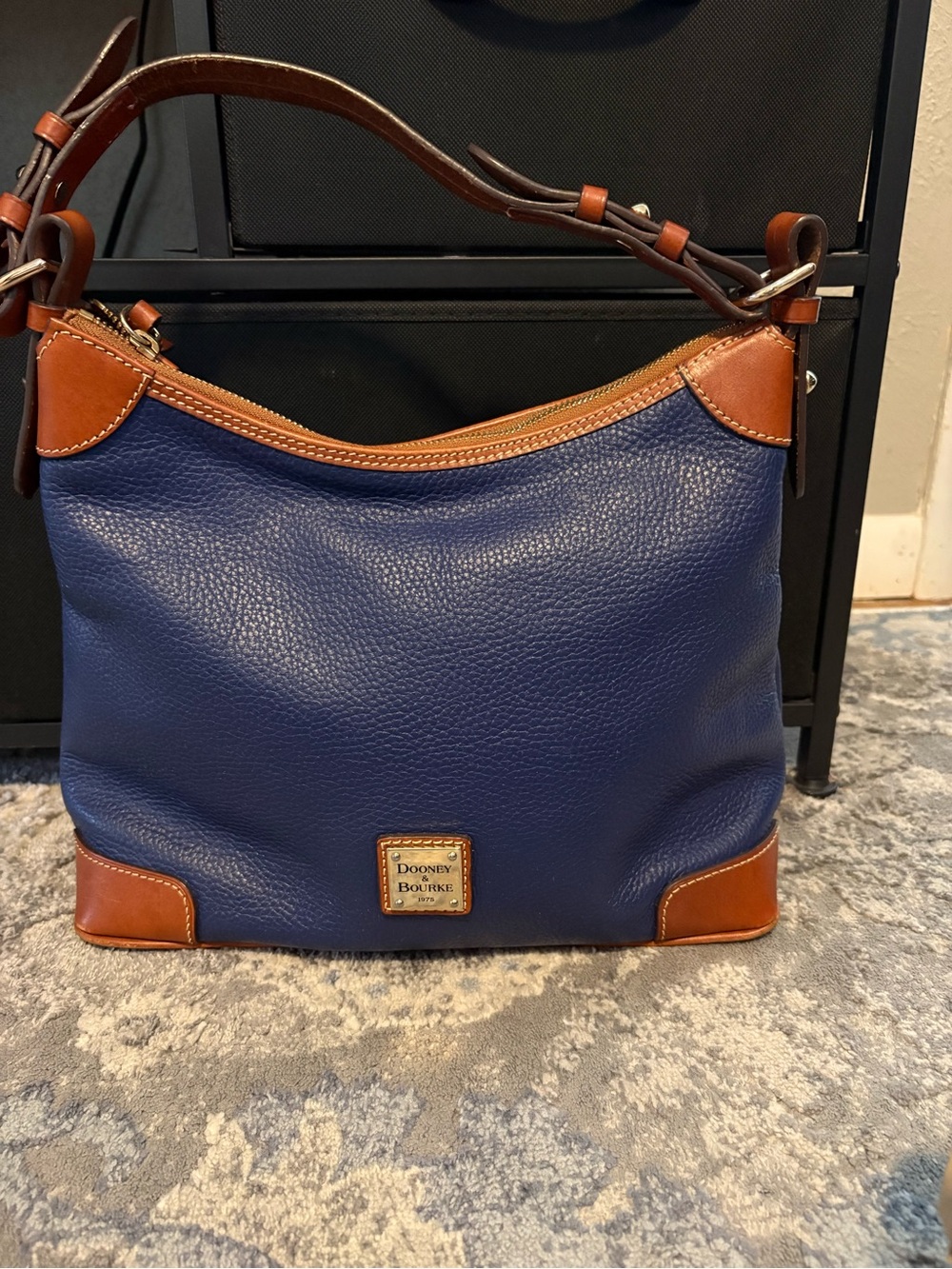 Dooney & Bourke Navy Leather Hobo with Brown Trim